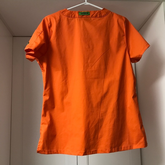 Crocs Medical Scrubs Uniform Top Women’s Medium Orange M Short Sleeve V Neck - Picture 5 of 5